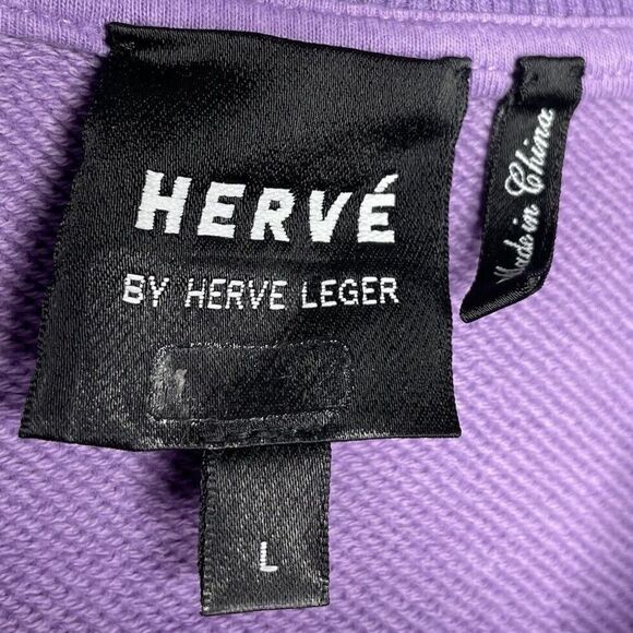 HERVE LEGER Dolman Sweatshirt Women Large Purple French Terry Cotton Crop Logo - Picture 14 of 16